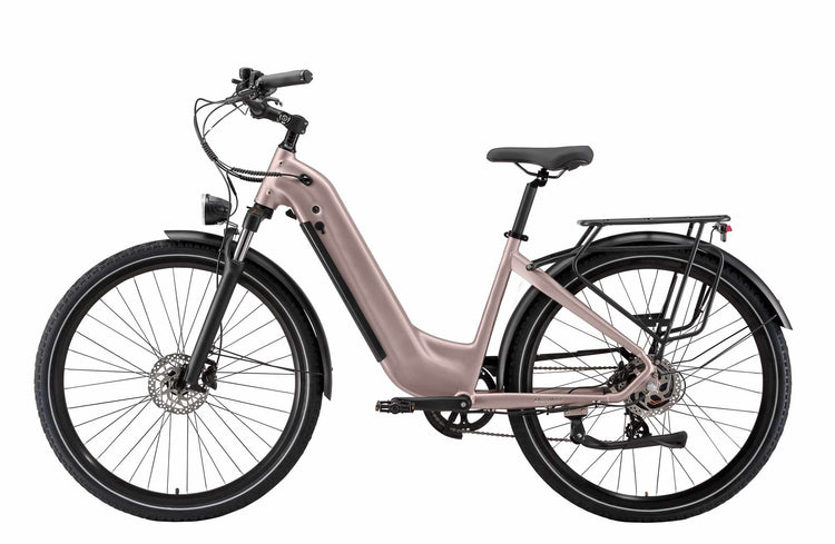 Gold Rooder Maratho 28-inch electric bike left side profile view shot against a clean white background.