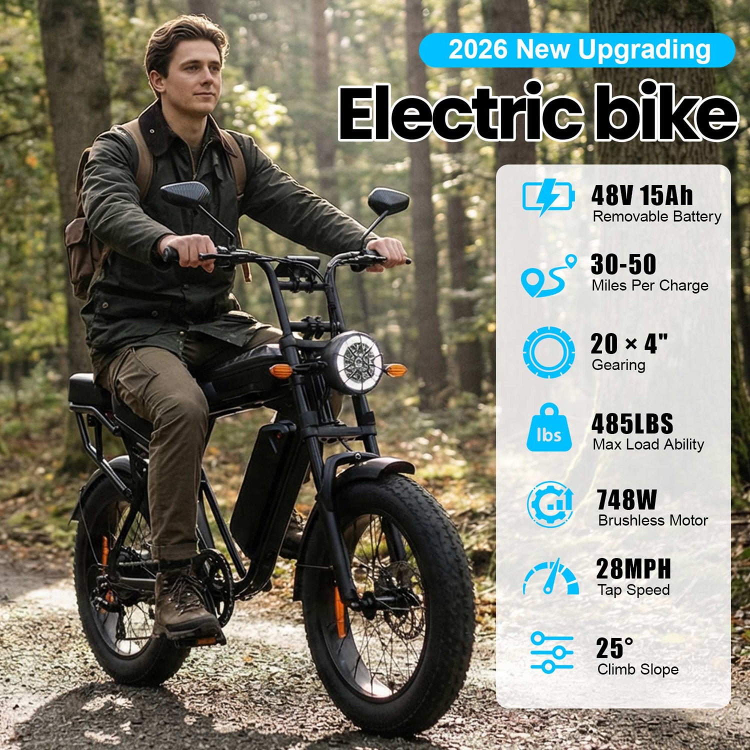 Aairsk X5 748W Electric Bike 20" Off Road Fat Tire 28MPH for Sale 2