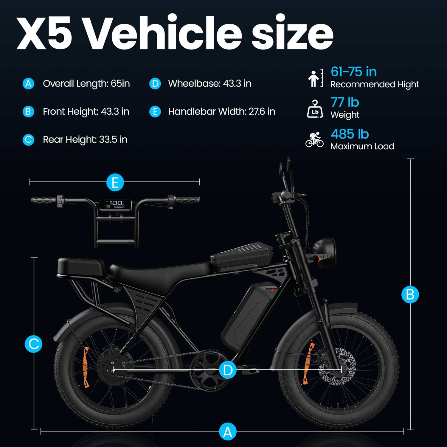 Aairsk X5 748W Electric Bike 20" Off Road Fat Tire 28MPH for Sale 18
