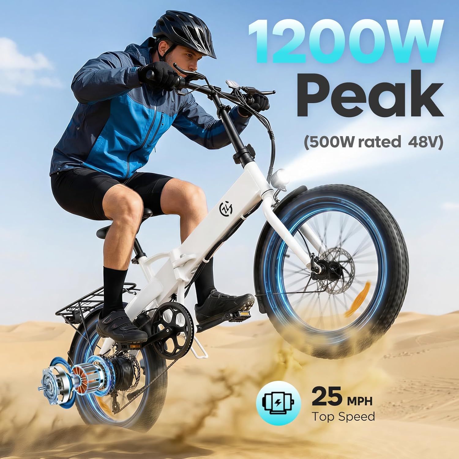 Foldable Electric Bike for Adults 48V 25MPH 20" x 3.0" Fat Tire US 14