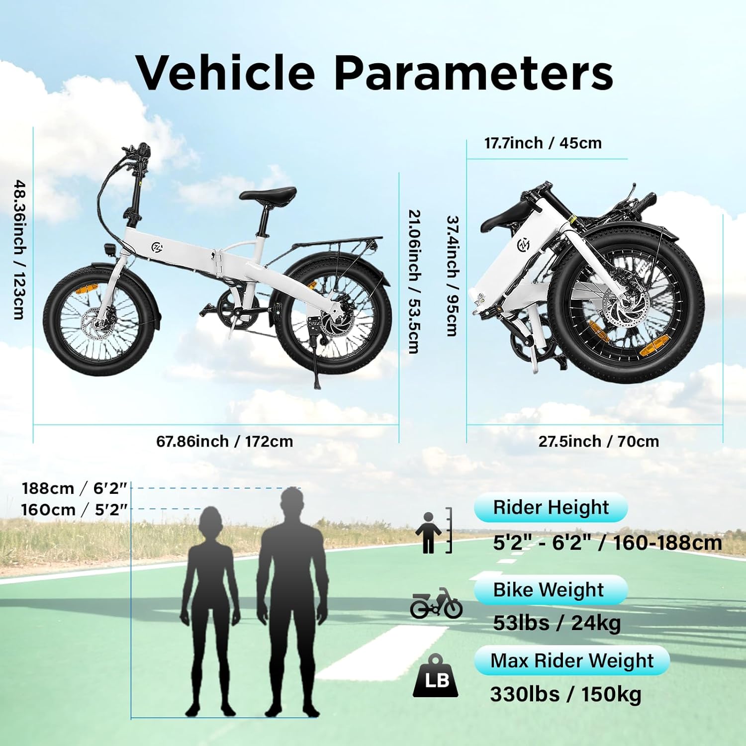 Foldable Electric Bike for Adults 48V 25MPH 20" x 3.0" Fat Tire US 16