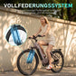 Front suspension fork and 28-inch rubber tire on the Rooder Maratho electric bike for a smooth ride.