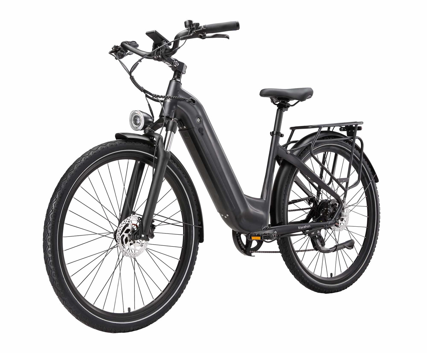Rooder Maratho 28-inch electric bike in purple color with a 250W motor and torque sensor.