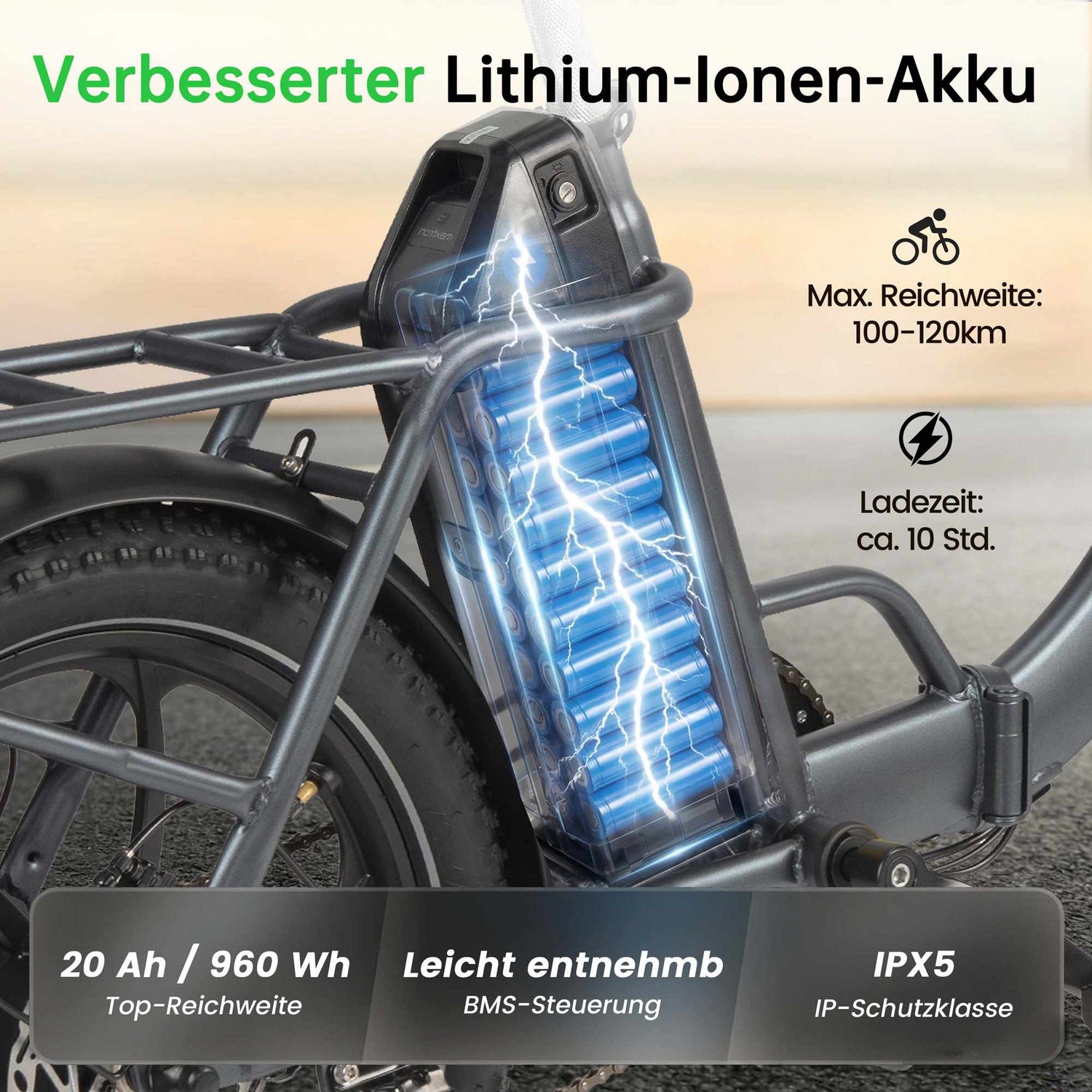 Rooder MULE Folding Electric Bicycle -48V 20A 960WH Removable battery ipx5
