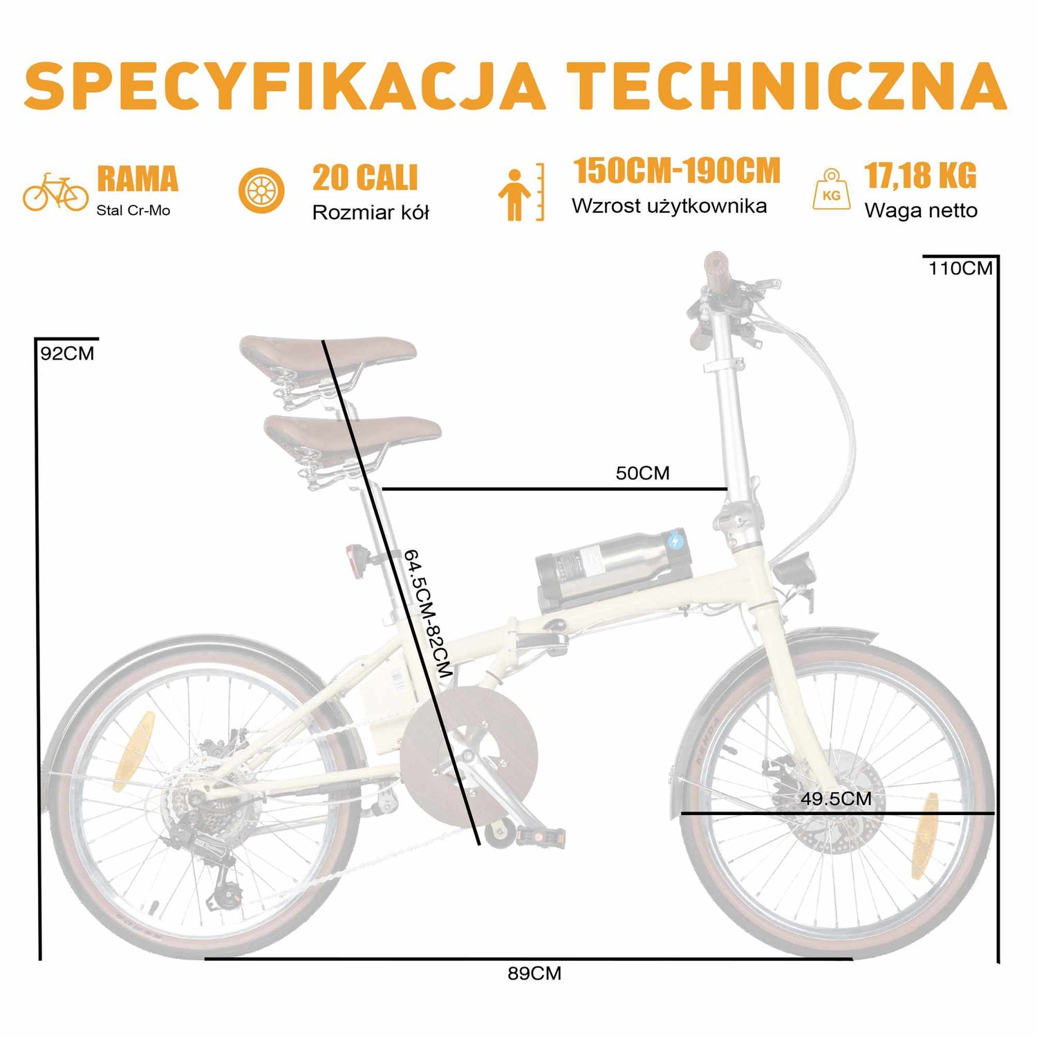 Rooder Smart20 Folding Electric Bike  -  size