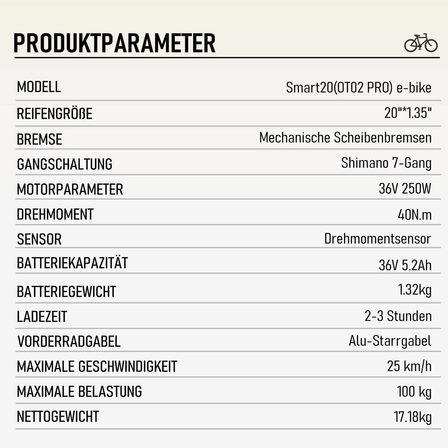 Rooder Smart20 Folding Electric Bike  - specification