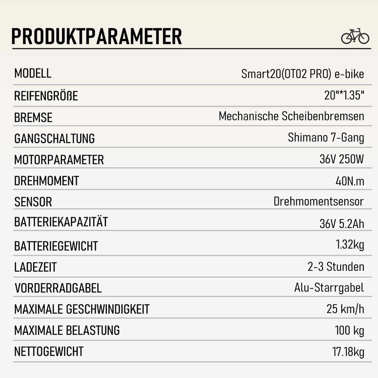Rooder Smart20 Folding Electric Bike  - specification