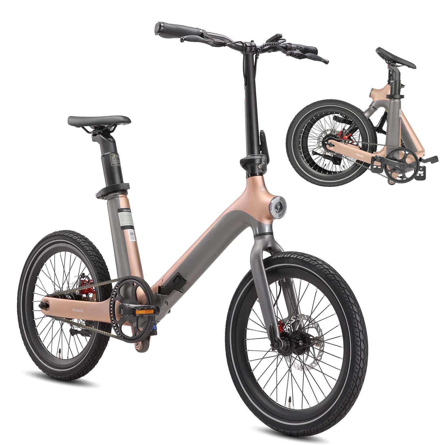 Rooder Smart30 Electric Bike 36V 9.6Ah 250W 25KM/H 20inch Tires - rose gold color with gray