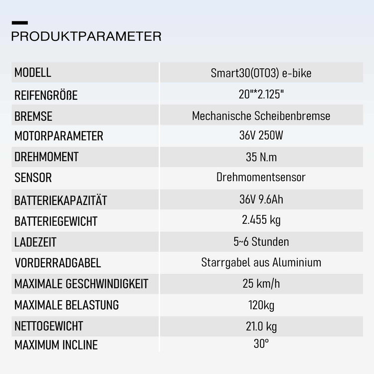 Rooder Smart30 Electric Bike - specifications
