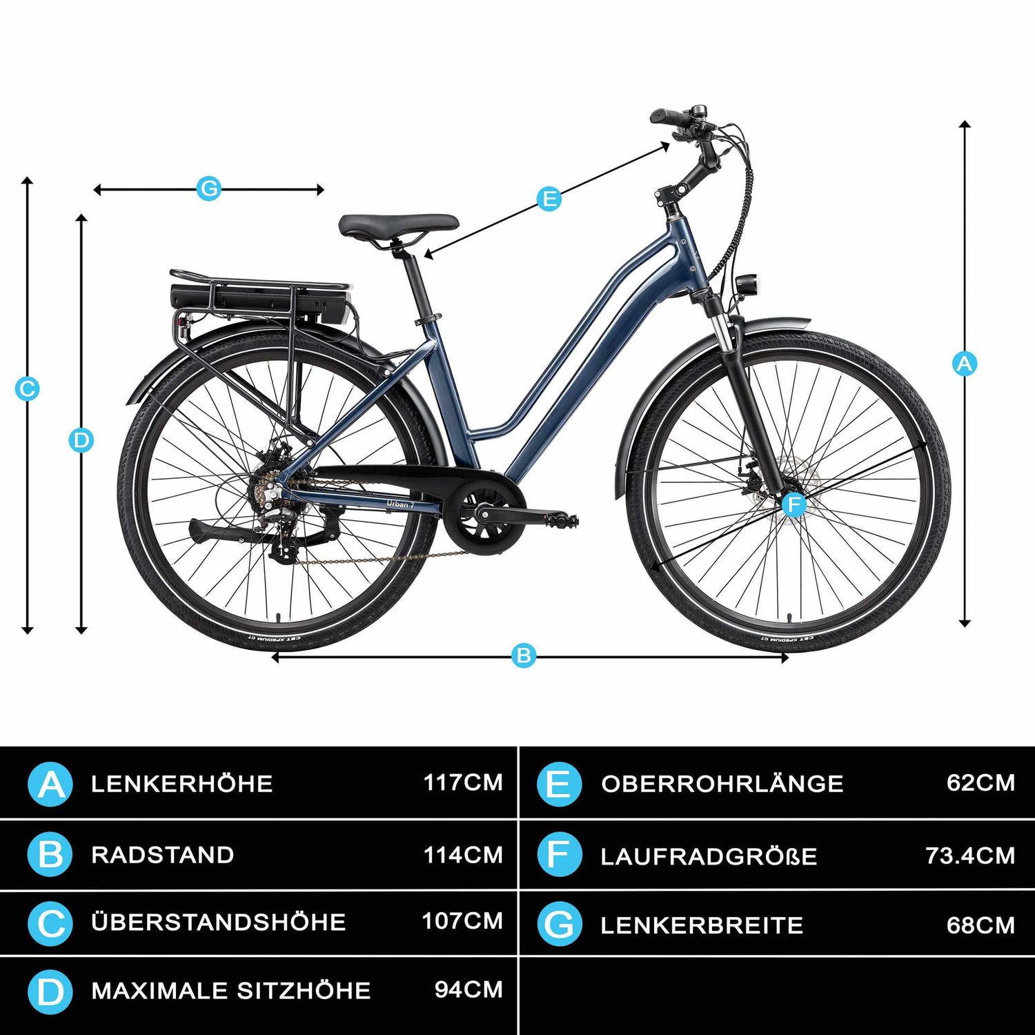 Rooder Urban 7 Electric Bike - size