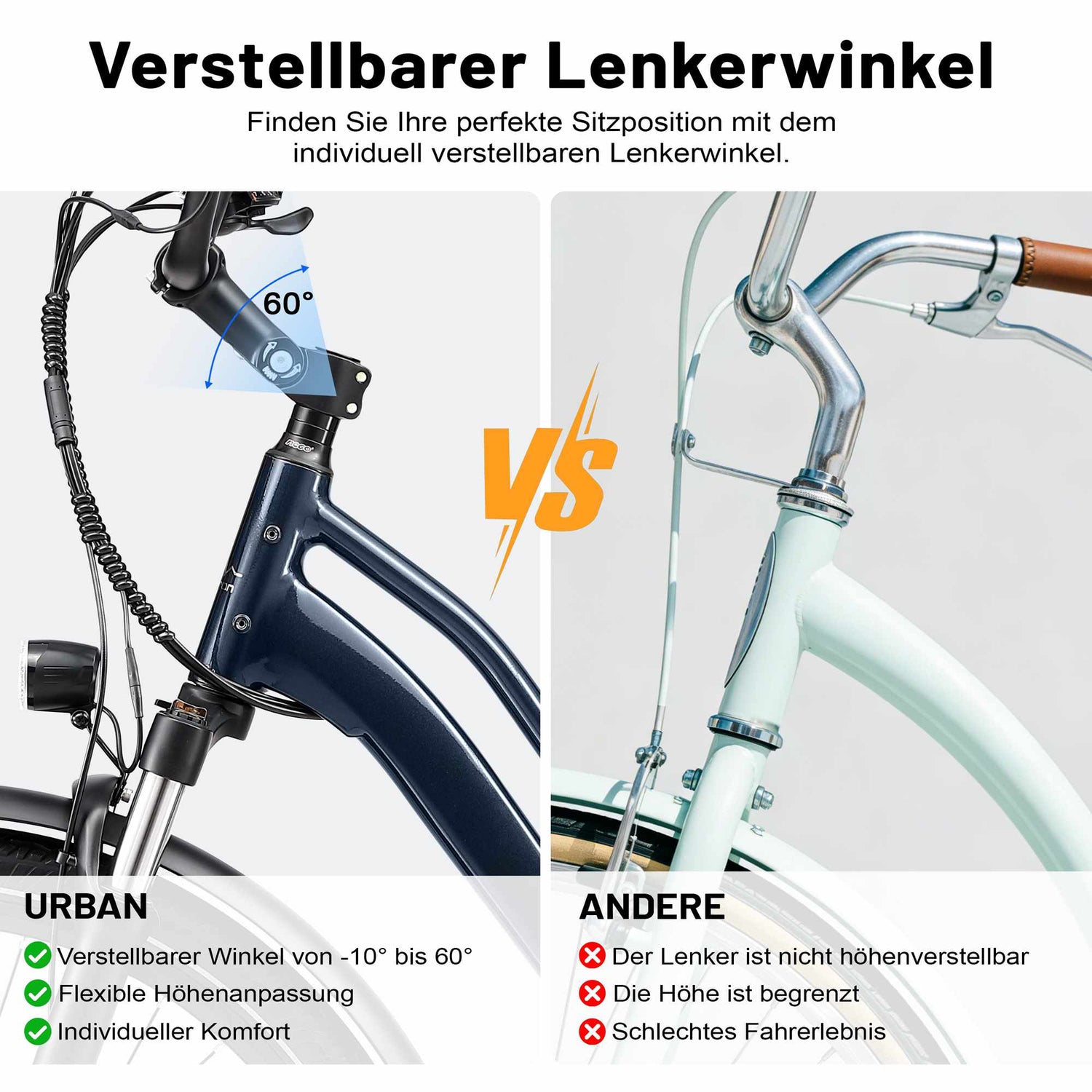 Rooder Urban 7 Electric Bike - adjustable handlebar